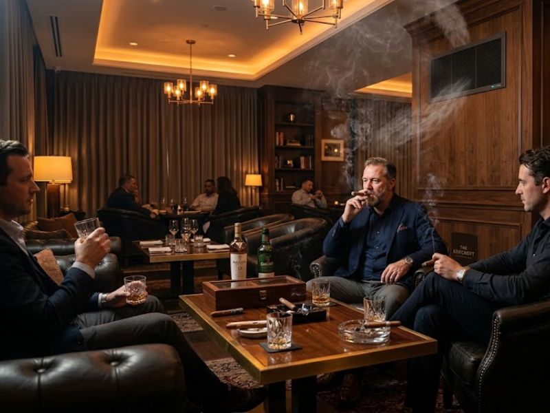 people smoking in a cigar lounge