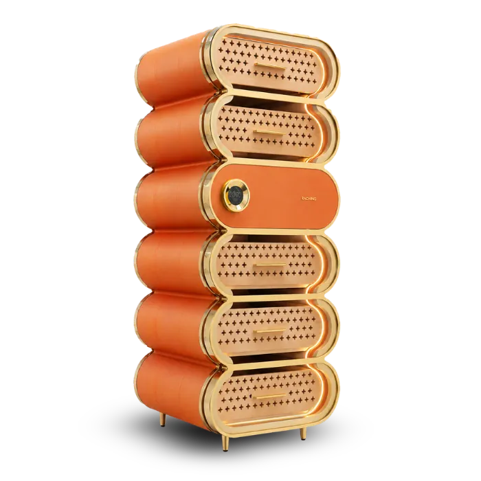 Raching Humidor Pure Gold Integrated / Ember Orange Raching A6 Amber Series Smart Cigar Humidor Cabinet | 2,500 Cigars