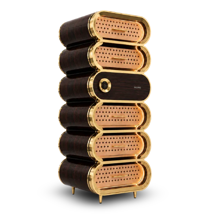 Raching Humidor Pure Gold Integrated / Rum Brown Raching A6 Amber Series Smart Cigar Humidor Cabinet | 2,500 Cigars