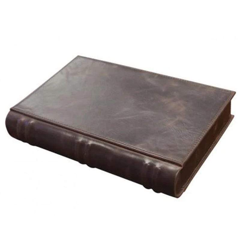 Brown leather book style travel humidor gift set