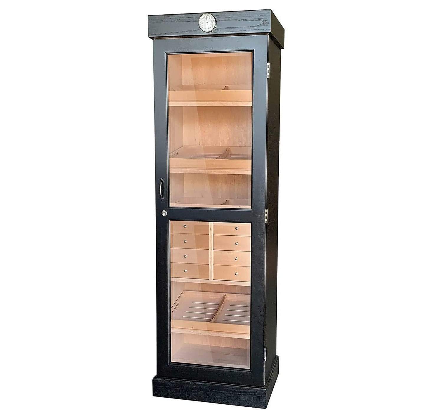 Quality Importers Humidor Black Tower of Power Display Humidor Cabinet with Drawers, part of the Your Elegant Bar collection of humidors for sale