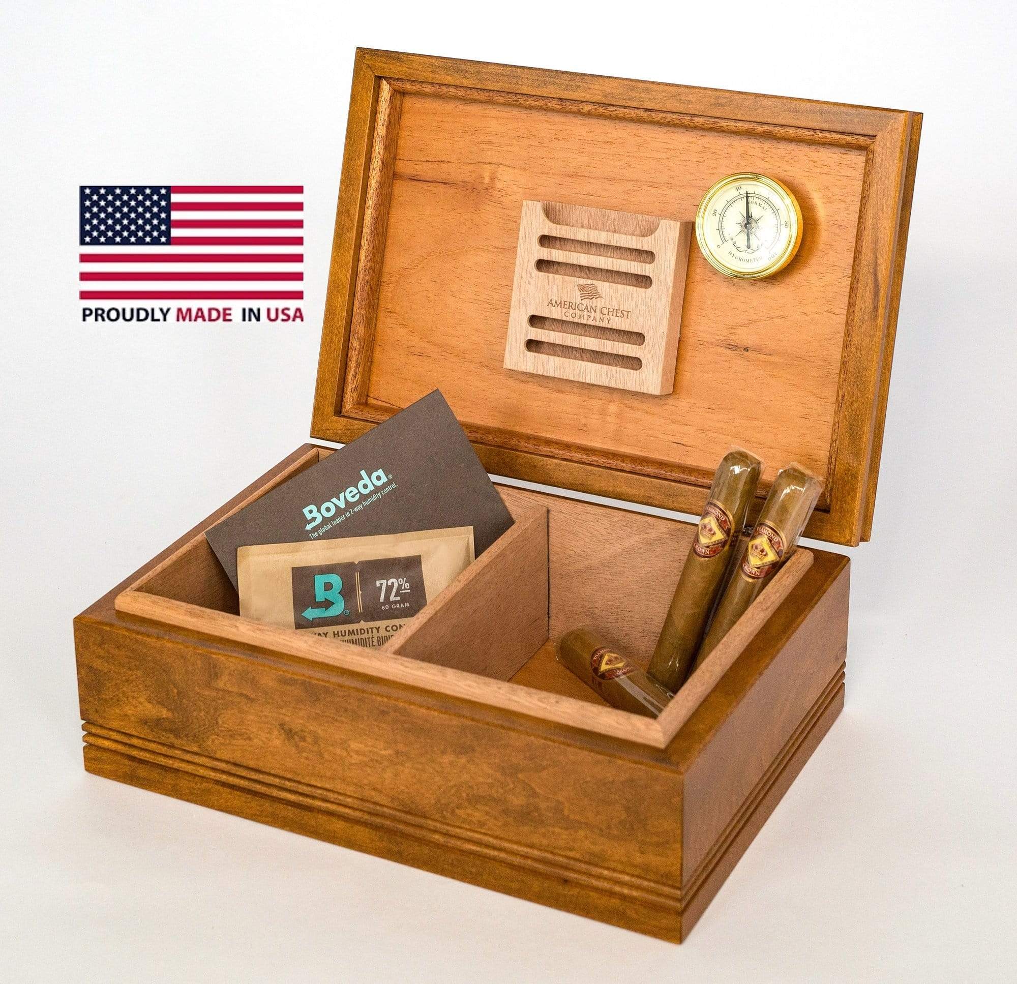 American Chest Company Desktop Humidor English Walnut WoodTop Amish Solid Maple Humidor | 75 Cigars