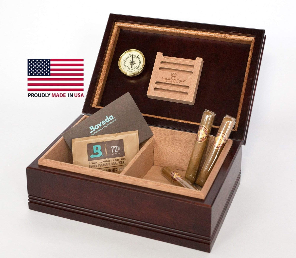 American Chest Company Desktop Humidor Rich Mahogany WoodTop Amish Solid Maple Humidor | 75 Cigars