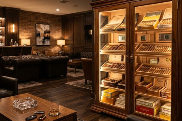 A cigar humidor cabinet in a cigar lounge