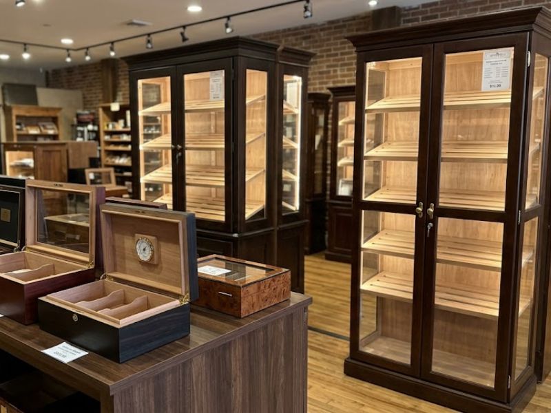 Humidors for sale in a show room