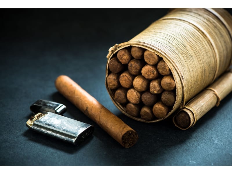 Cuban cigars in natural leaf-crafted humidor