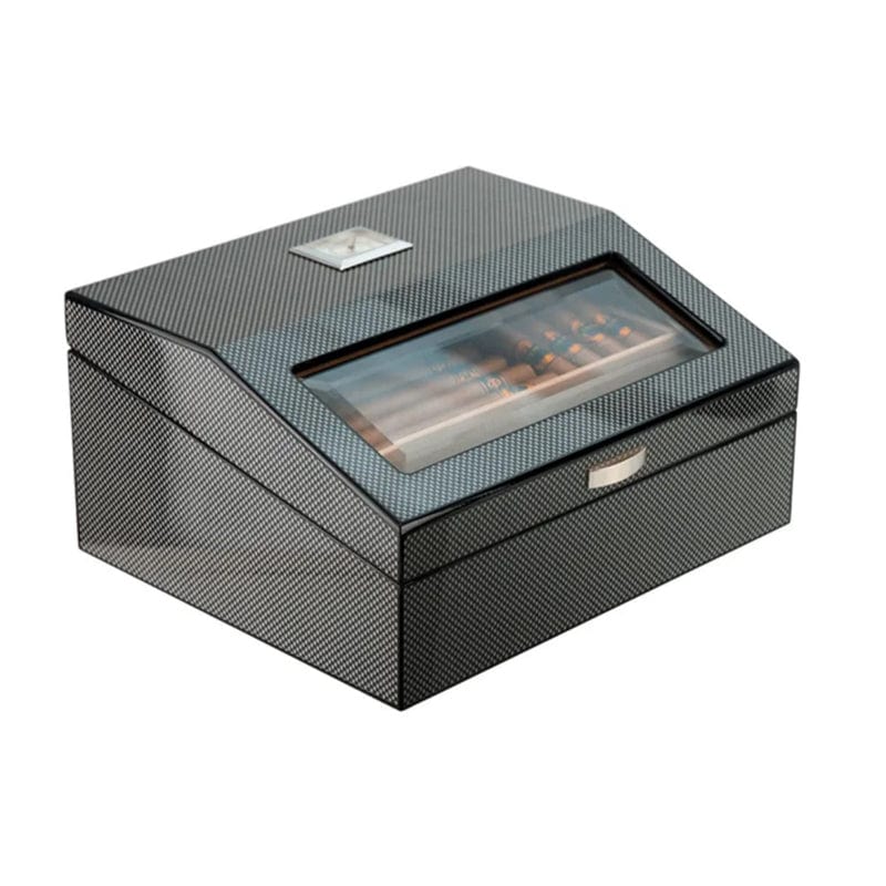 SONNY ARTS &amp; CRAFTS CO.,LTD Desktop Humidor Carbon Fiber Cigar Box With Drawer | 50 Cigars