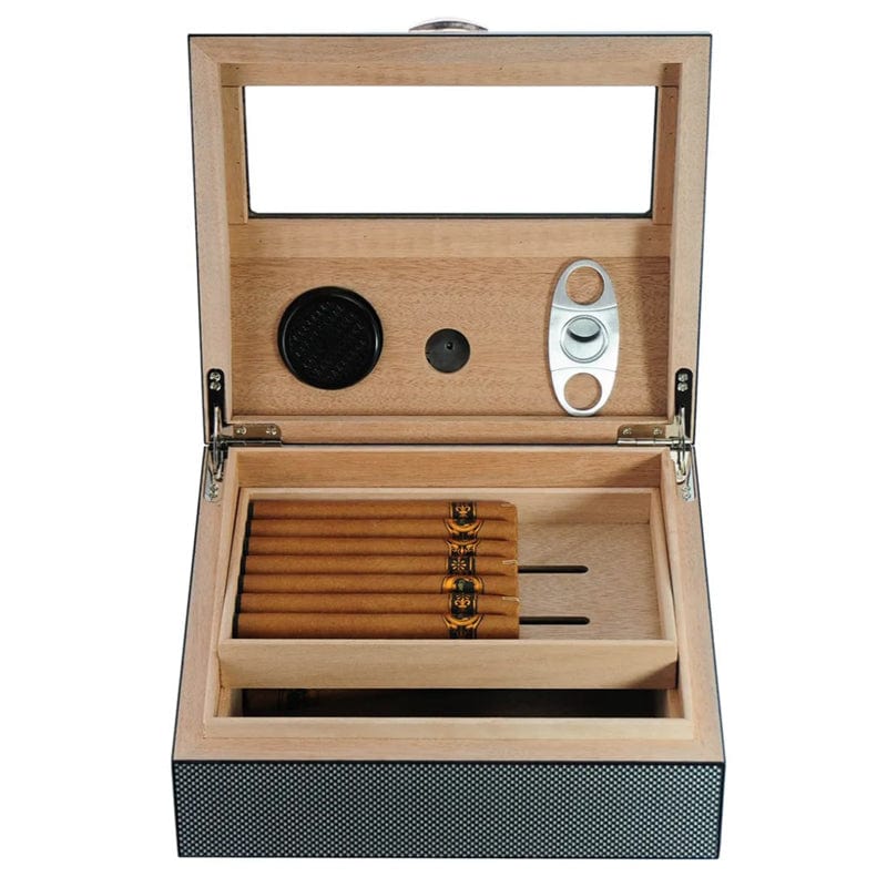 SONNY ARTS & CRAFTS CO.,LTD Desktop Humidor Carbon Fiber Cigar Box With Drawer | 50 Cigars