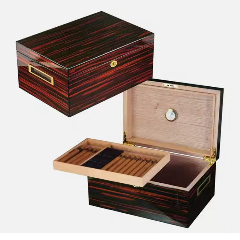 SONNY ARTS &amp; CRAFTS CO.,LTD Desktop Humidor Ebony High Gloss Wooden Cigar Box | 100 Cigars