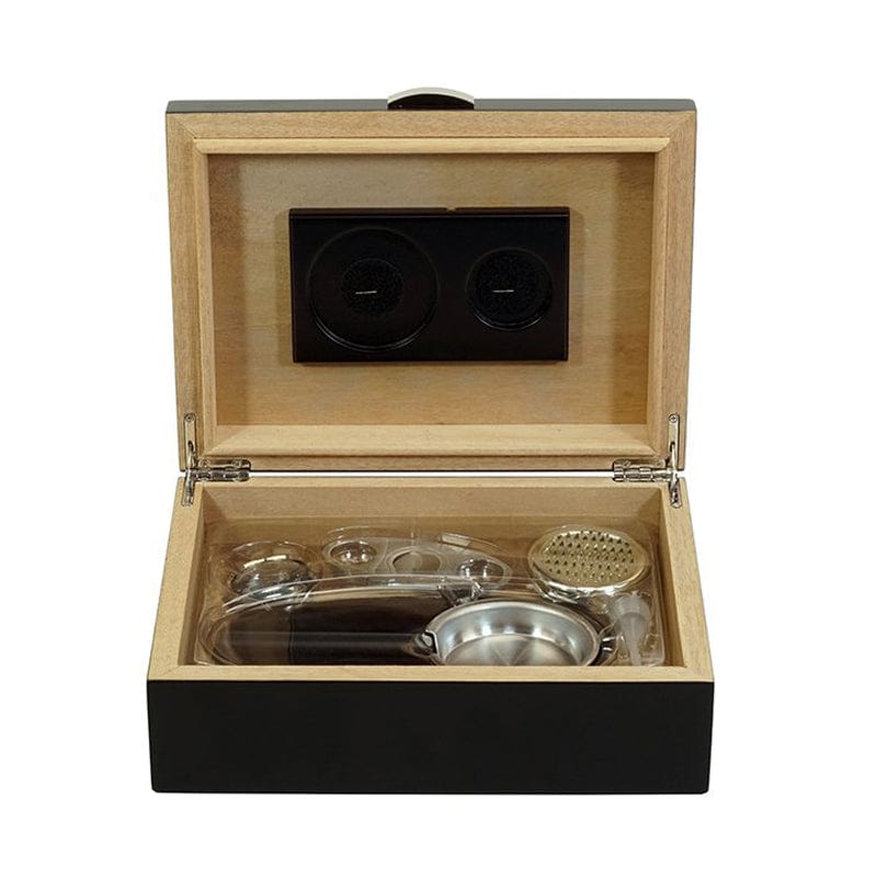 SONNY ARTS & CRAFTS CO.,LTD Desktop Humidor Matte Black Wooden Cigar Humidor All-in-One Set