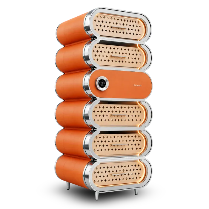 Raching Humidor Chrome-Plated / Ember Orange Raching A6 Amber Series Smart Cigar Humidor Cabinet | 2,500 Cigars