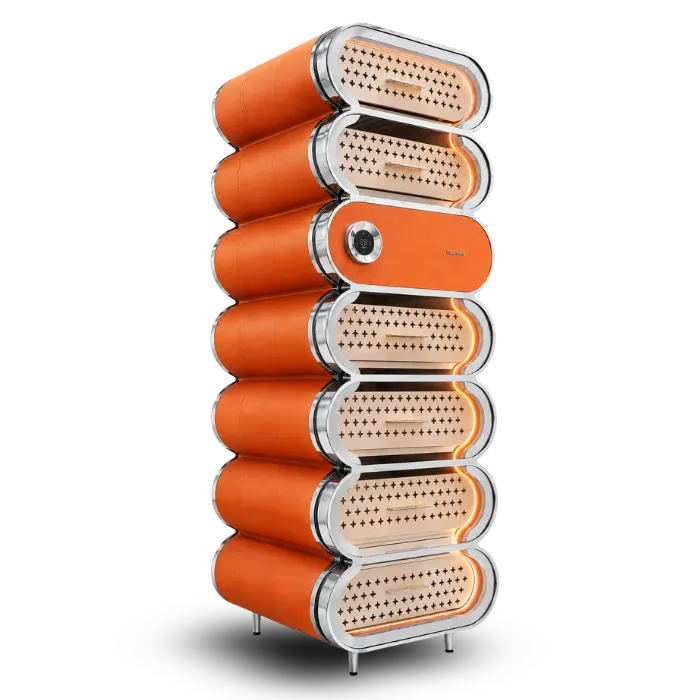 Raching Humidor Chrome-Plated / Ember Orange Raching A7 Amber Series Smart Cigar Humidor Cabinet | 3,000 Cigars