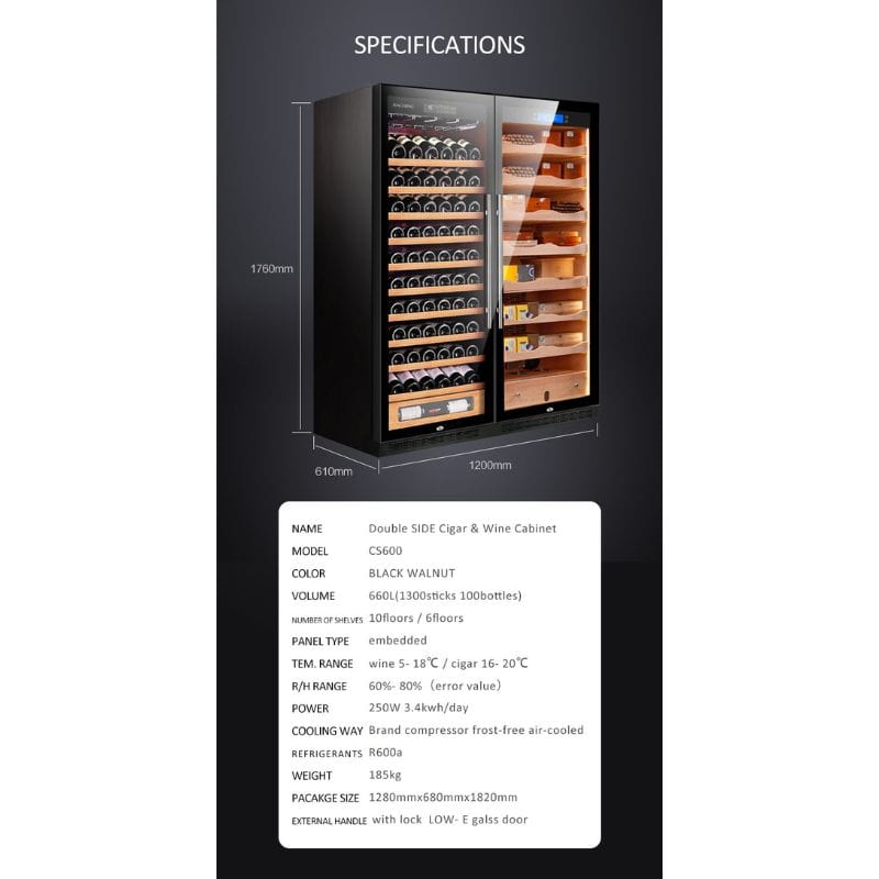 Raching Cigar cabinet humidors Raching CS600 Electronic Cigar Humidor Double Door Cabinet  | 4000 Cigars