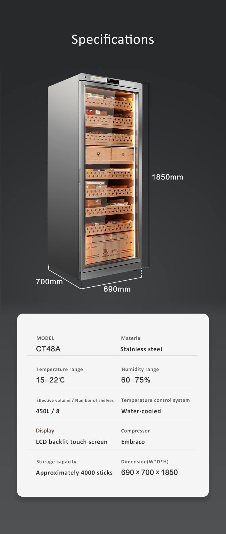 Raching Cigar cabinet humidors Raching CT48A Electric Cigar Humidor Cabinet | 3000 Cigars