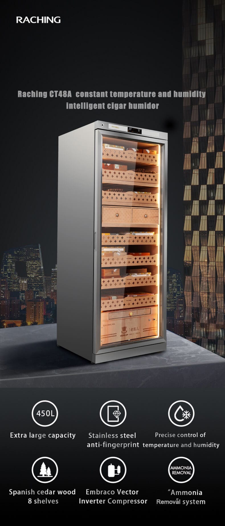Raching Cigar cabinet humidors Raching CT48A Electric Cigar Humidor Cabinet | 3000 Cigars