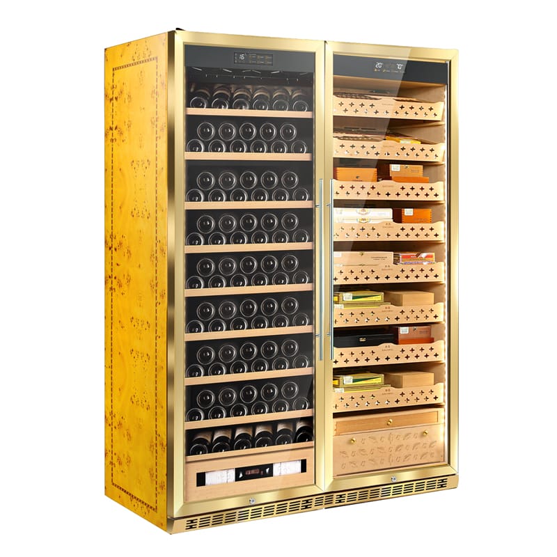 Raching Cigar cabinet humidors Burl Wood Golden / Cigars &amp; Wine Raching SD-800 Dual Zone Cigar Humidor Cabinet | 4000 Cigars