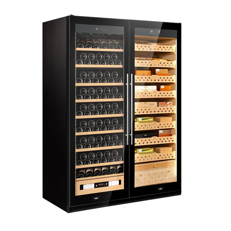 Raching Cigar cabinet humidors Walnut Black / Cigars &amp; Wine Raching SD-800 Dual Zone Cigar Humidor Cabinet | 4000 Cigars