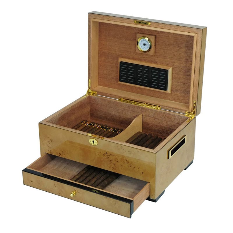 SONNY ARTS & CRAFTS CO.,LTD Desktop Humidor Western World Map Cigar Box With Drawer | 50 Cigars