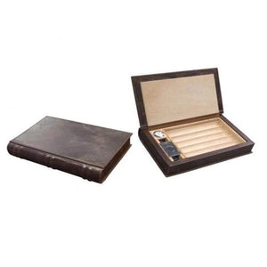 Novelist Leather Book Travel Cigar Humidor Gift Set | 5-10 Cigars