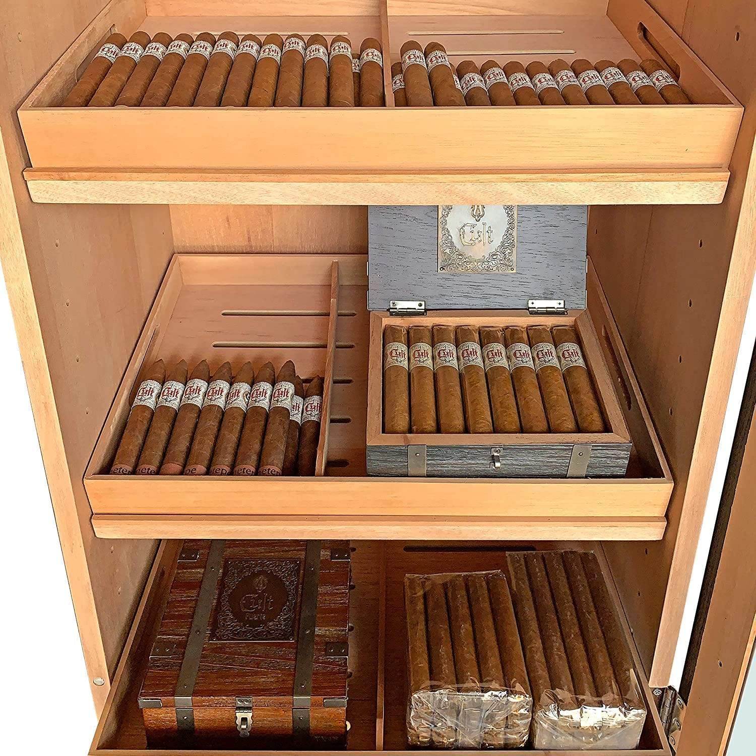 Quality Importers Humidor Tower of Power Display Humidor Cabinet with Drawers | 3,000 Cigars