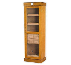 Quality Importers Humidor Oak Tower of Power Display Humidor Cabinet with Drawers | 3,000 Cigars