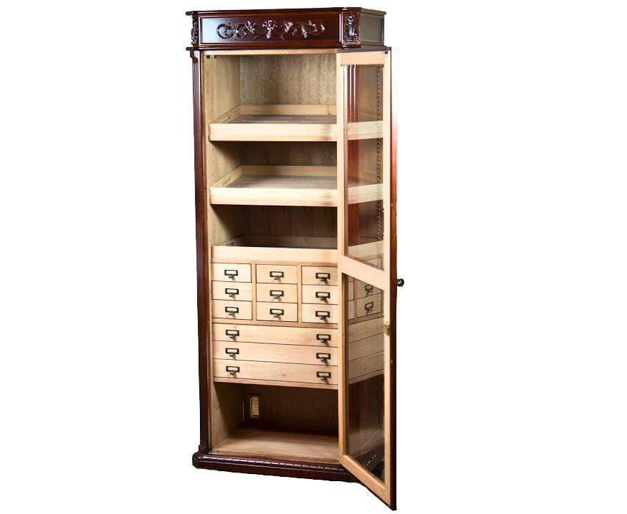 Quality Importers humidor Tower Olde English Display Humidor Cabinet, part of the Your Elegant Bar collection of humidors for sale