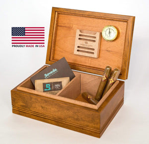 American Chest Company Desktop Humidor English Walnut WoodTop Amish Solid Maple Humidor | 75 Cigars